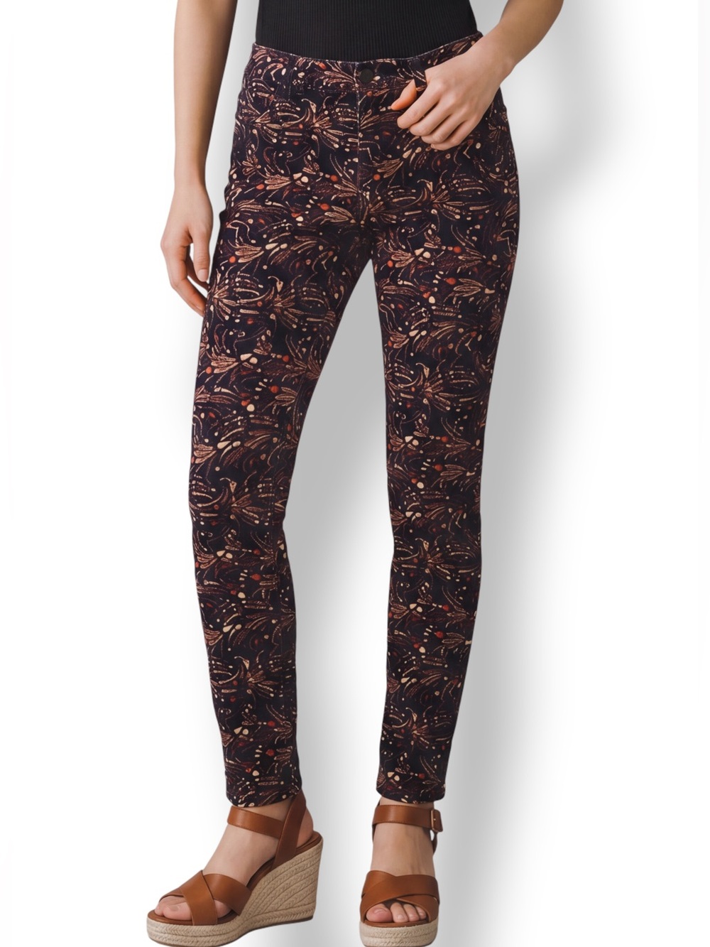 Pilcro and the Letterpress Printed Corduroy Skinny Pants Brown Paisley Stretch 4